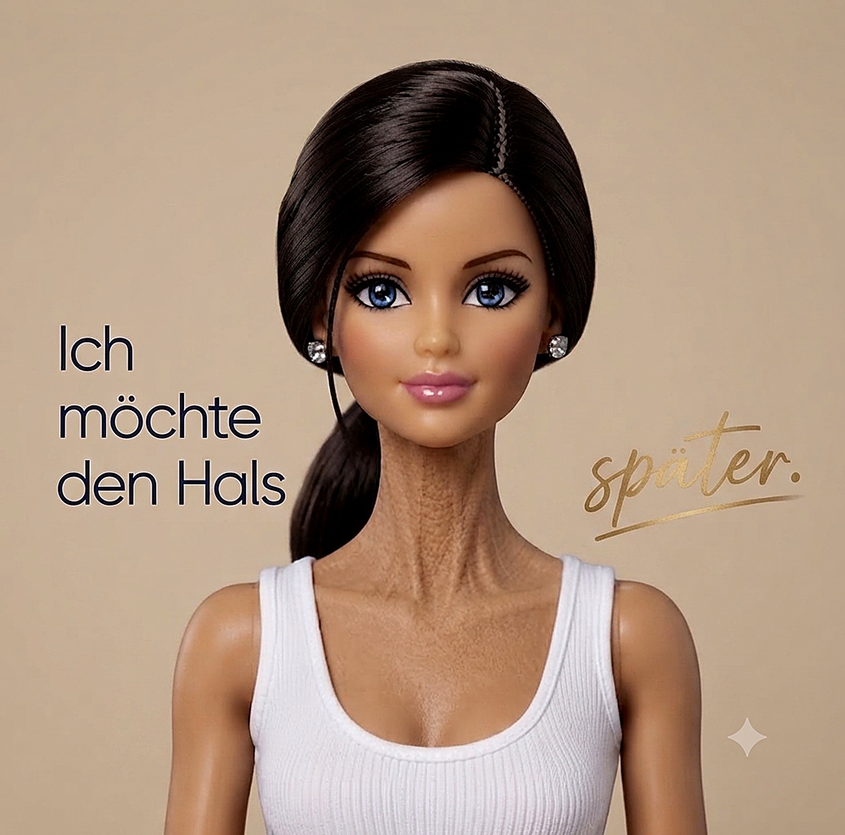 Kontrastbild: makelloses Gesicht und sichtbar gealterte Haut am Hals